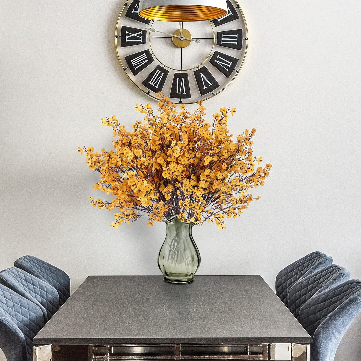 Sggvecsy 15 Pcs Babys Breath Artificial Flowers Gypsophila Bouquets Real Touch Fake Silk Flowers for Home Wedding DIY Floral Arrangement Table Centerpiece Thanksgiving Autumn Decoration (Orange)