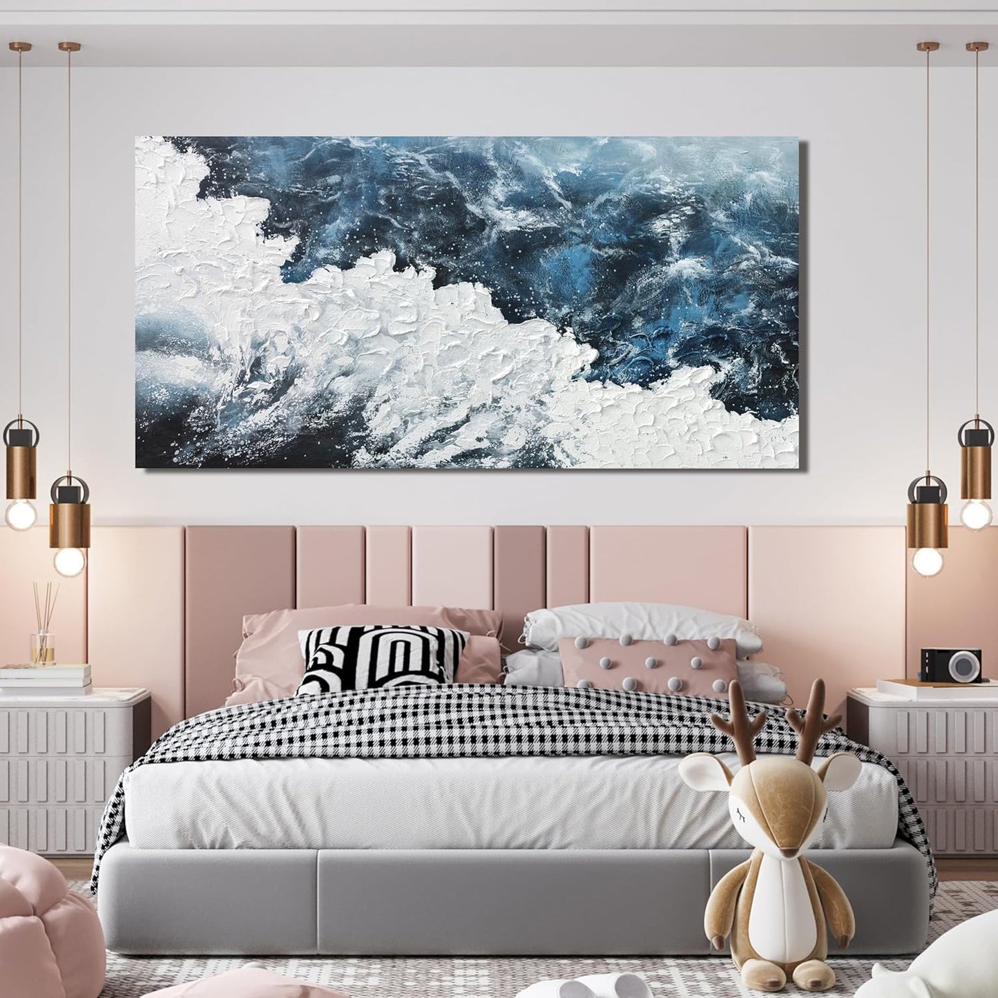 Canvas Wall Art Decor Abstract Canvas Wall Pictures for Living Room Large Blue White Wall Art Prints Beach Wave Artwork for Walls Coastal Modern Wall Art Decorations Home Office Wall Art Decor 20" X 40"