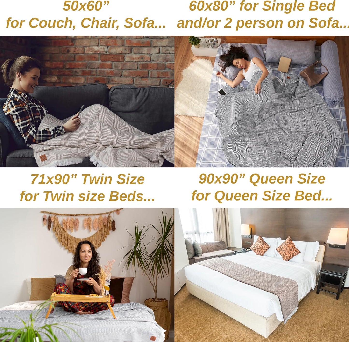 Gold Case Throw Blanket for Couch - 100% Recycled Turkish Cotton Blankets & Throws - Retro Soft Throw Blankets for Living Room Sofa - Boho Decorative Woven Throws for Couch - 60x80 - Navy Blue