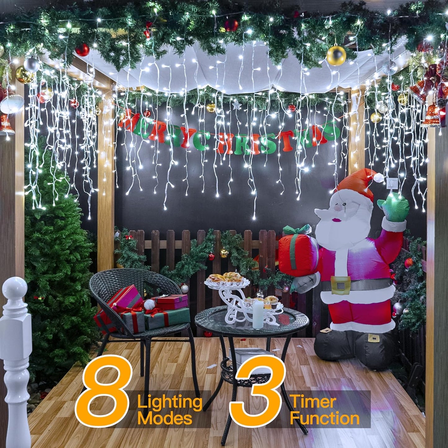 Ollny Icicle Lights for Outside 720LED 60FT, Cool White Christmas Lights with Remote 8 Modes Dimmable, Waterproof Connectable Timer Hanging Light for House Outdoor Yard Indoor Decorations
