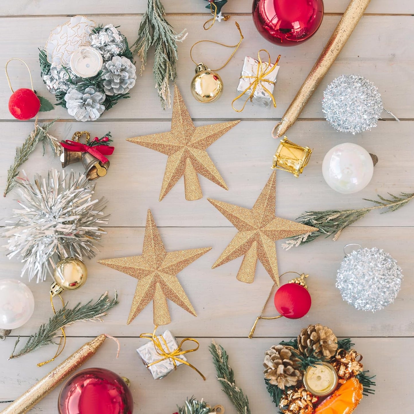 1PCS Xmas Tree Topper, 4" Star Christmas Tree Topper Glitter, Mini Bethlehem Star Xmas Shatterproof Tree Topper Decorations, Waterproof Christmas for Holiday Home Indoor & Outdoor Ornament