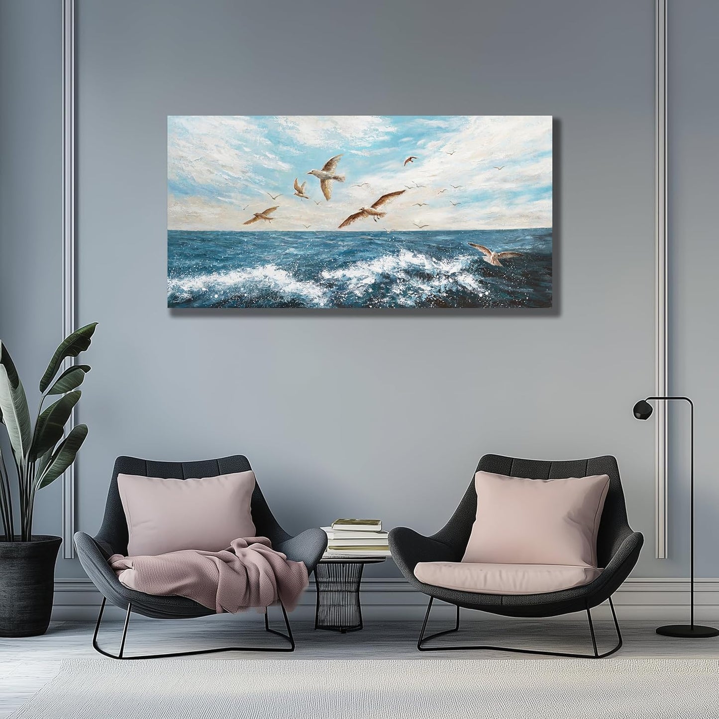Belmrxne Ocean Wall Decor Blue and Tan Canvas Painting Cool Artwork for Living Room Bedroom Dining Room Office Home Decor 24x48 inch