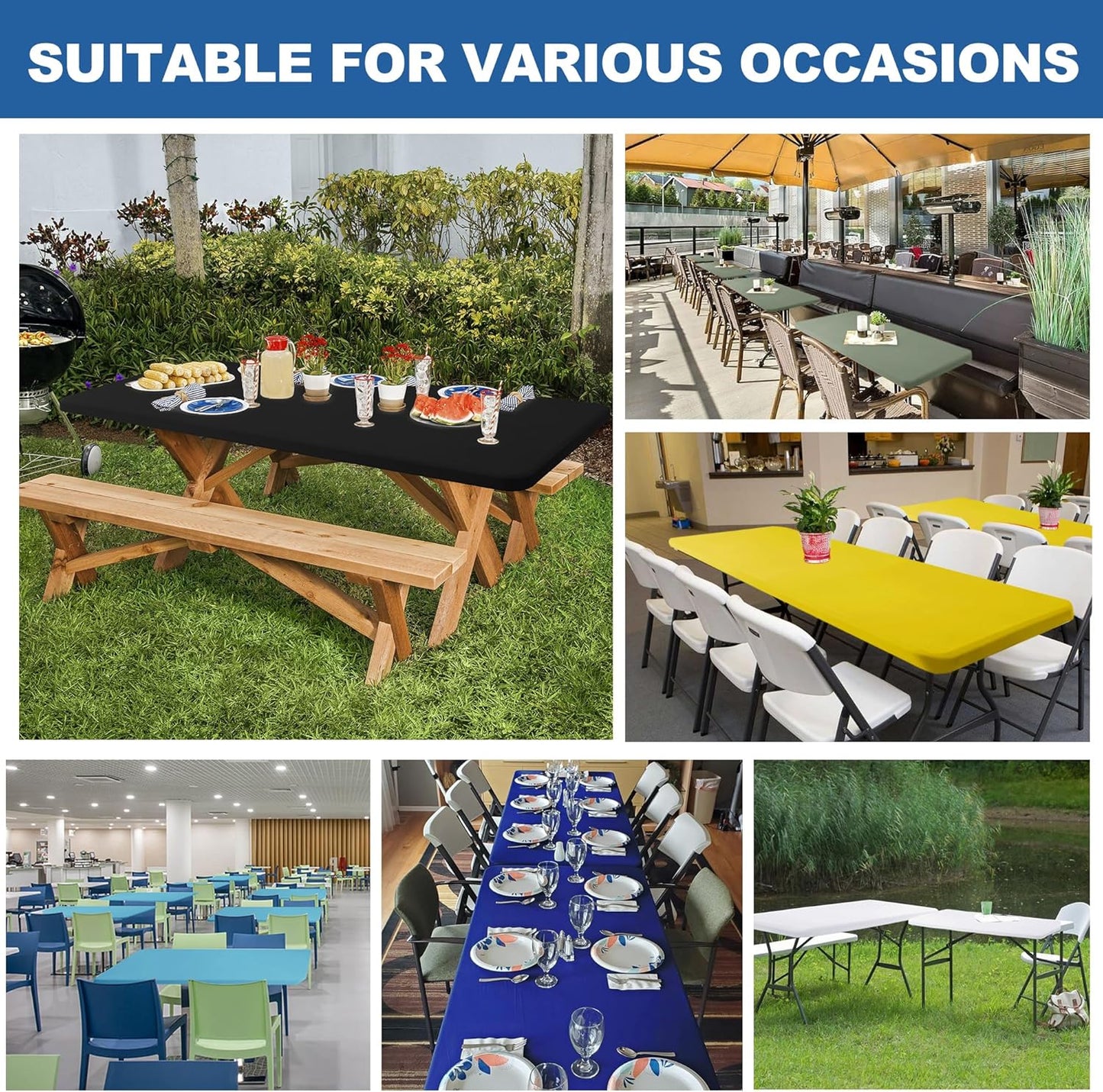 Fitted Tablecloth for 8 Foot Rectangle Tables-4 Pack Cream Elastic Outdoor Picnic Table Cover-Spandex Stretch Folding Table Cloths 8ft for Camping Dining Room Patio Kitchen Banquet Party