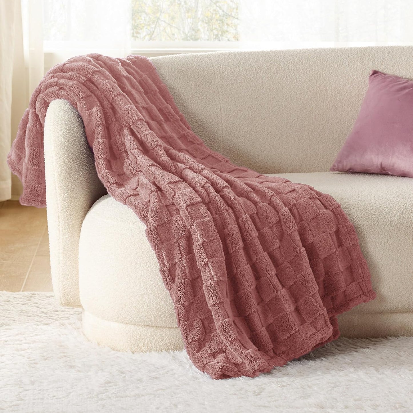 Bedsure GentleSoft Dusty Pink Throw Blanket for Couch - Super Soft Cozy Blankets Gifts for Women Men Girls, Cute Small Fleece Throws for Bedroom Home Decor, 50x70 Inches