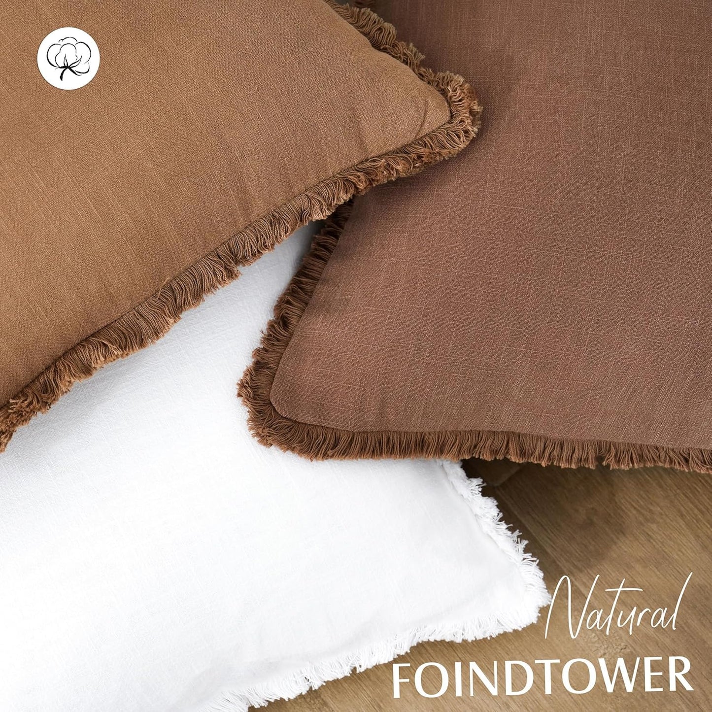 Foindtower Set of 2 Decorative Linen Fringe Throw Pillow Covers Boho Farmhouse Cushion Cover with Tassels Accent Pillowcase for Couch Bed Sofa Living Room Home Bedroom Decor, 12×24 Inch, Khaki Brown