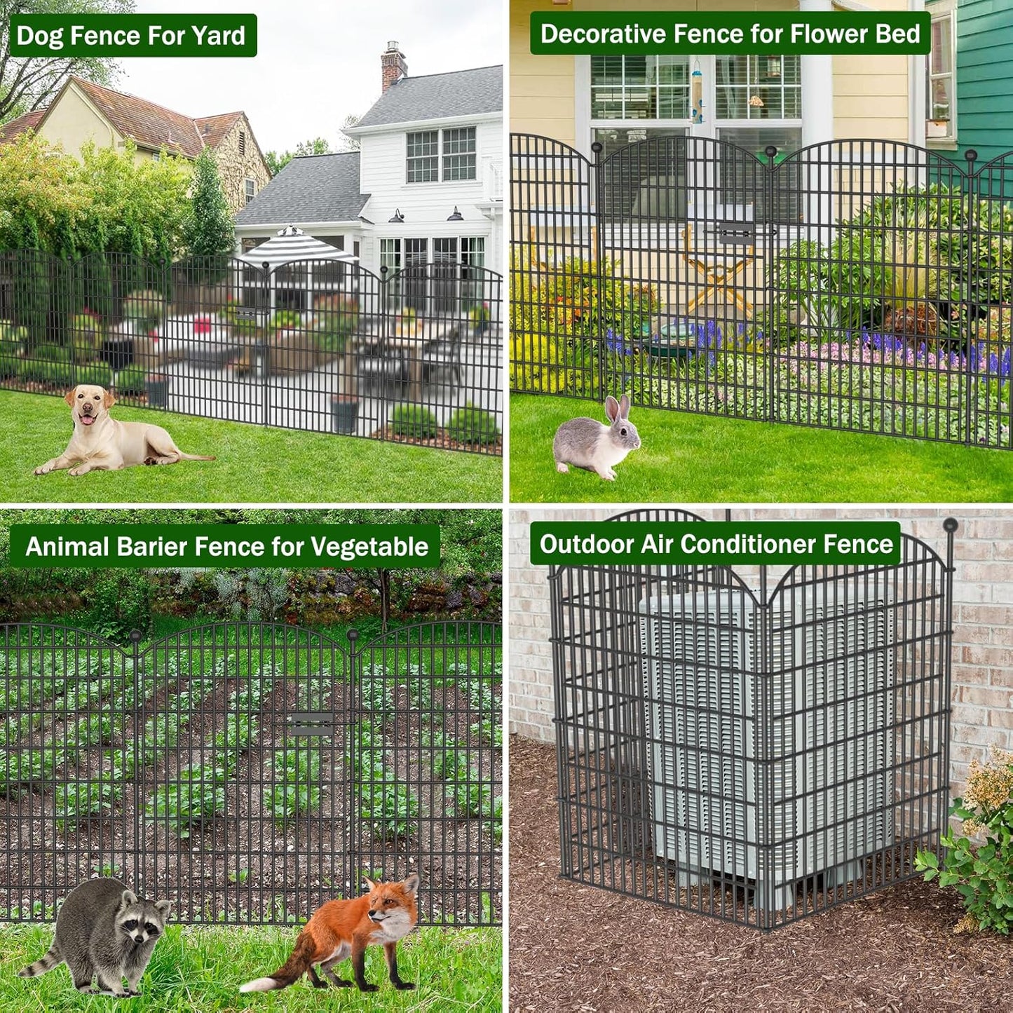 No Dig Decorative Garden Fence 5 Panels with Gate, 40 in (H) x 11.8 ft (L), Dog Fence Outdoor for Yard，Rustproof Metal Animal Barrier Ground Stakes Fencing for Garden, Patio, Flower Bed