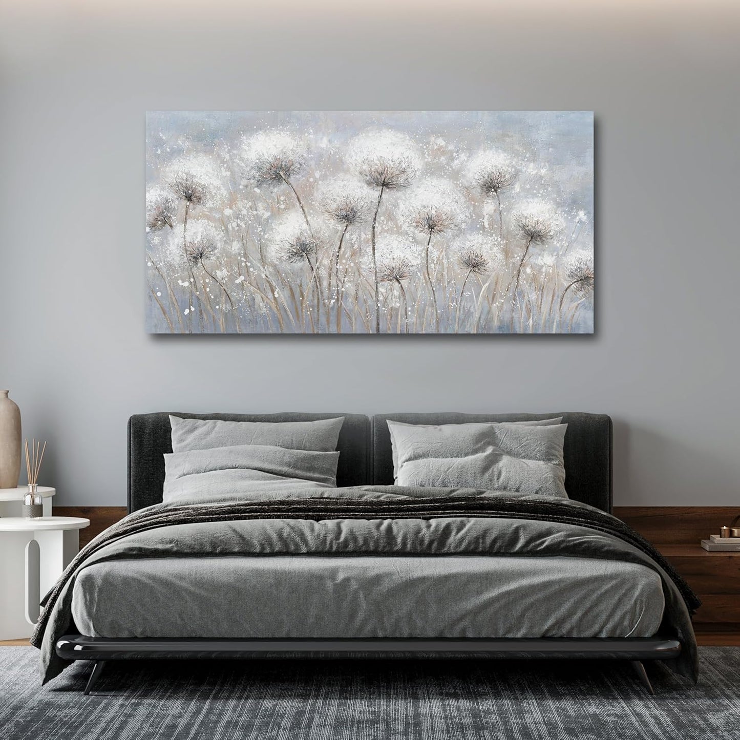 Belmrxne Floral Canvas Wall Art White Wall Decor Aesthetic Artwork Dandelion Canvas Painting for Living Room Bedroom Dining Room Office Home Decor 20x40 inch