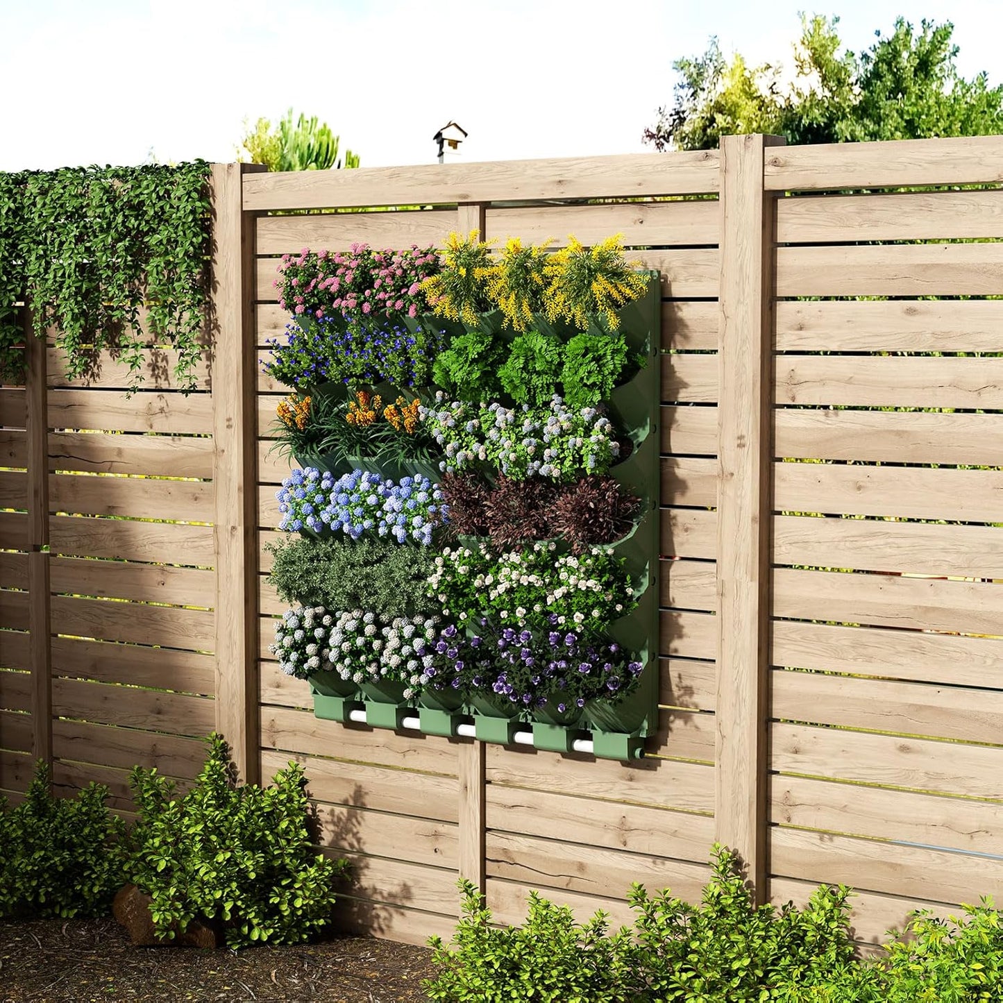 Self Watering Wall Mounted Vertical Planter, 36 Pots Wall Planter Indoor Vertical Living Green Plant Wall Easy Installation (Green)