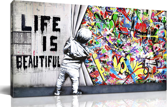 JKWALL77 Graffiti Canvas Art Wall-Decor - Colorful Wall Decor - Bedroom Decor For Teen Boys Ready To Hang Size 40" x 20"