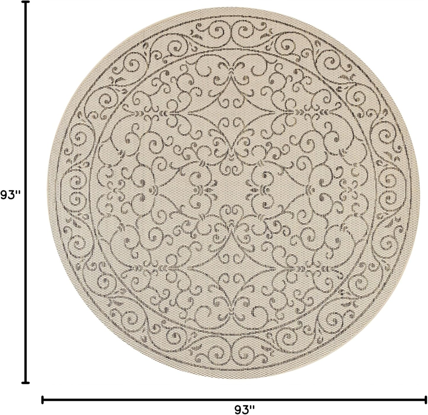 JONATHAN Y Vintage Filigree Indoor Outdoor Round Area Rug 8 Ft Beige/Brown, Charleston Textured Weave for Backyard, Patio, Porch, Easy-Cleaning, High Traffic, Pet-Friendly, Non-Shedding (SMB106A-8R)
