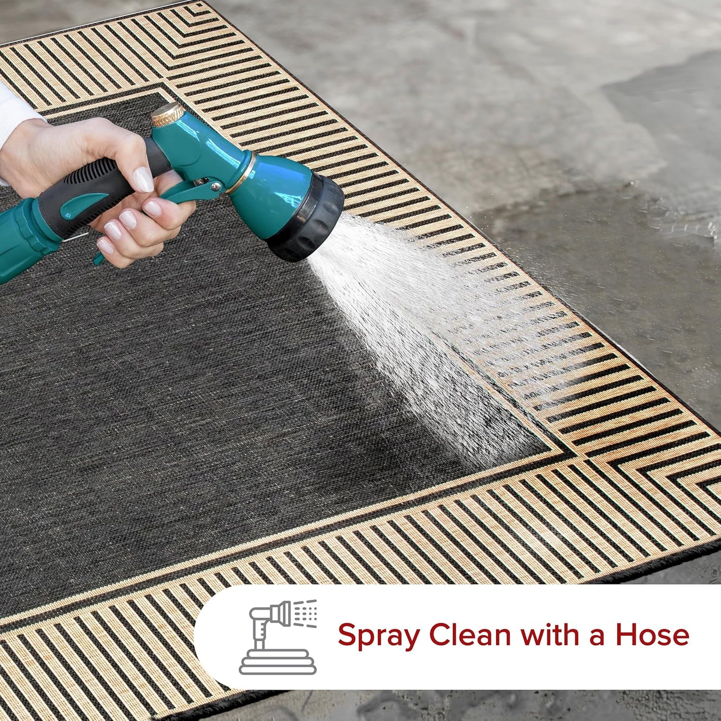 nuLOOM 6' 7" x 9' Outdoor Area Rug, Casual Design With Striped Border, Stain Resistant, Highly Durable, For Patio, Balcony, Bedroom, Living Room, Dining Room, Bathroom, Dark Grey