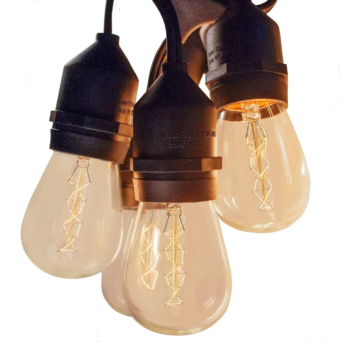 Hometown Evolution, Inc. E26 Outdoor Commercial String Lights with Suspended Socket for Weatherproof Heavy Duty Vintage Outside Lighting (S14 Zig Zag Edison 11 Watt Bulbs, 24 Foot 12 Socket)