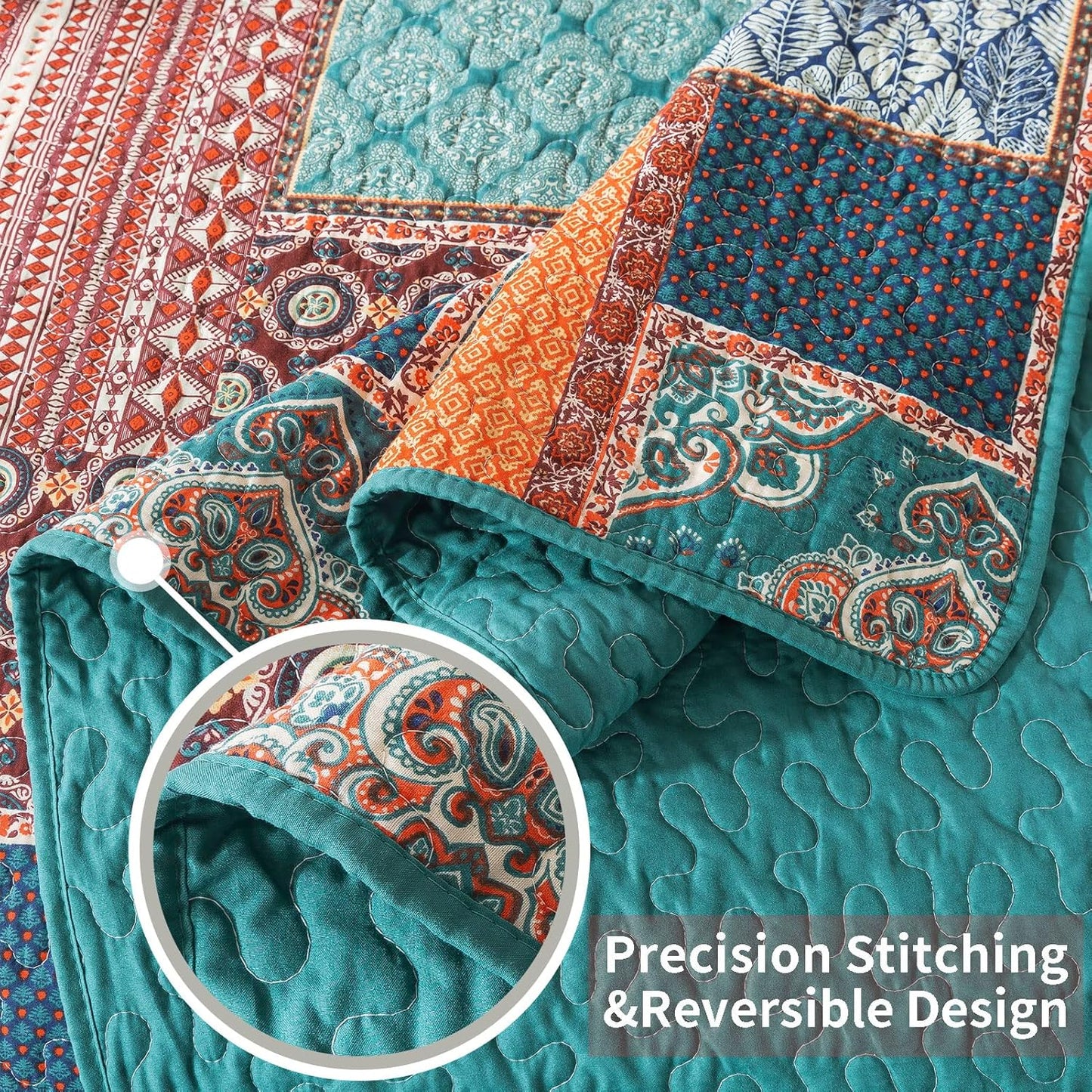 VAPUTAR Cotton Quilt King Size Bedding Set - 3 Pieces King Quilt Bedding Set, Boho King Size Quilts, Lightweight Reversible Coverlets Bedspreads for Farmhouse Bedroom