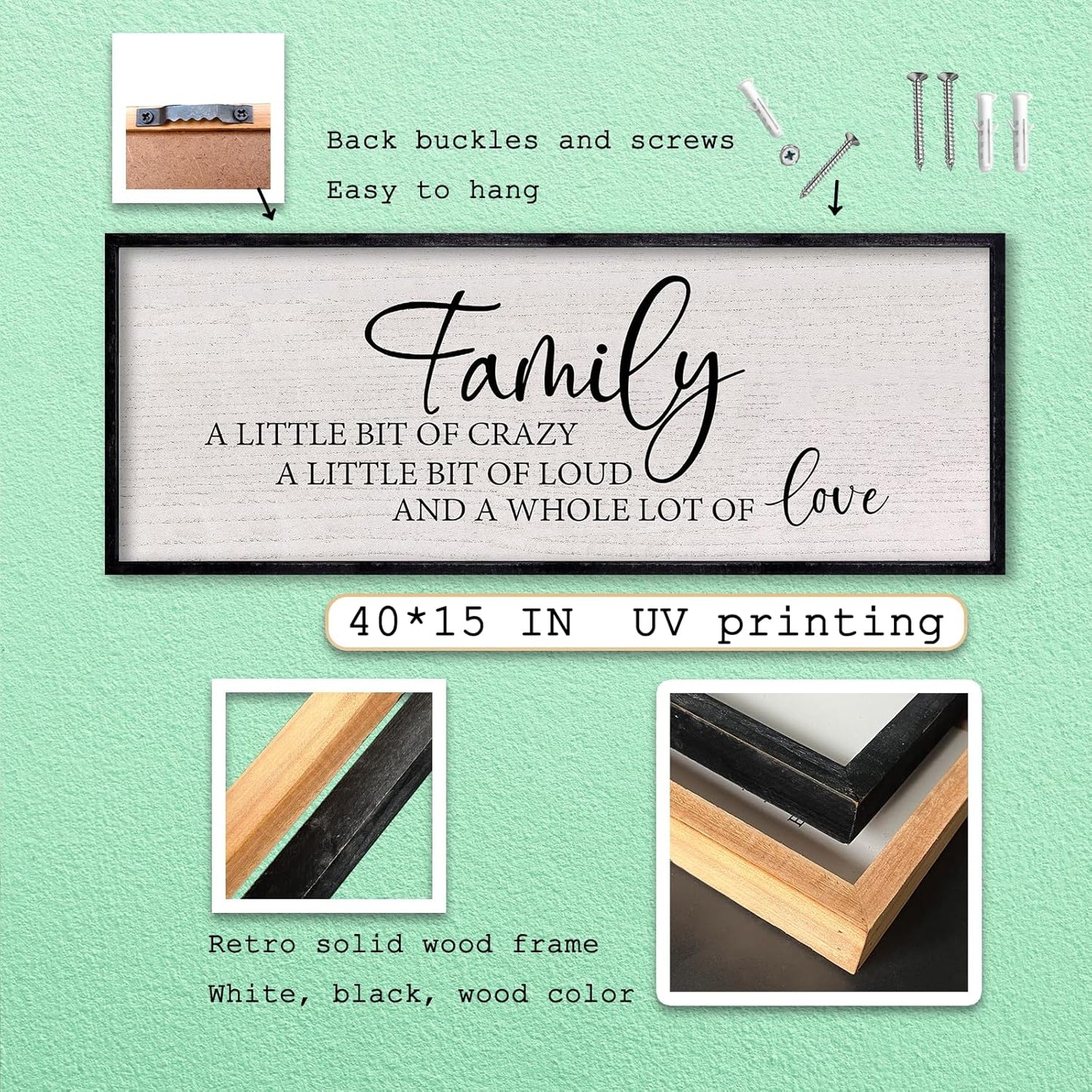 LuZhiQiang Family A Little Bit of Crazy Sign Wall Decor 40"x15" Large Family Signs Wood Framed Hanging Wall Art (Black)