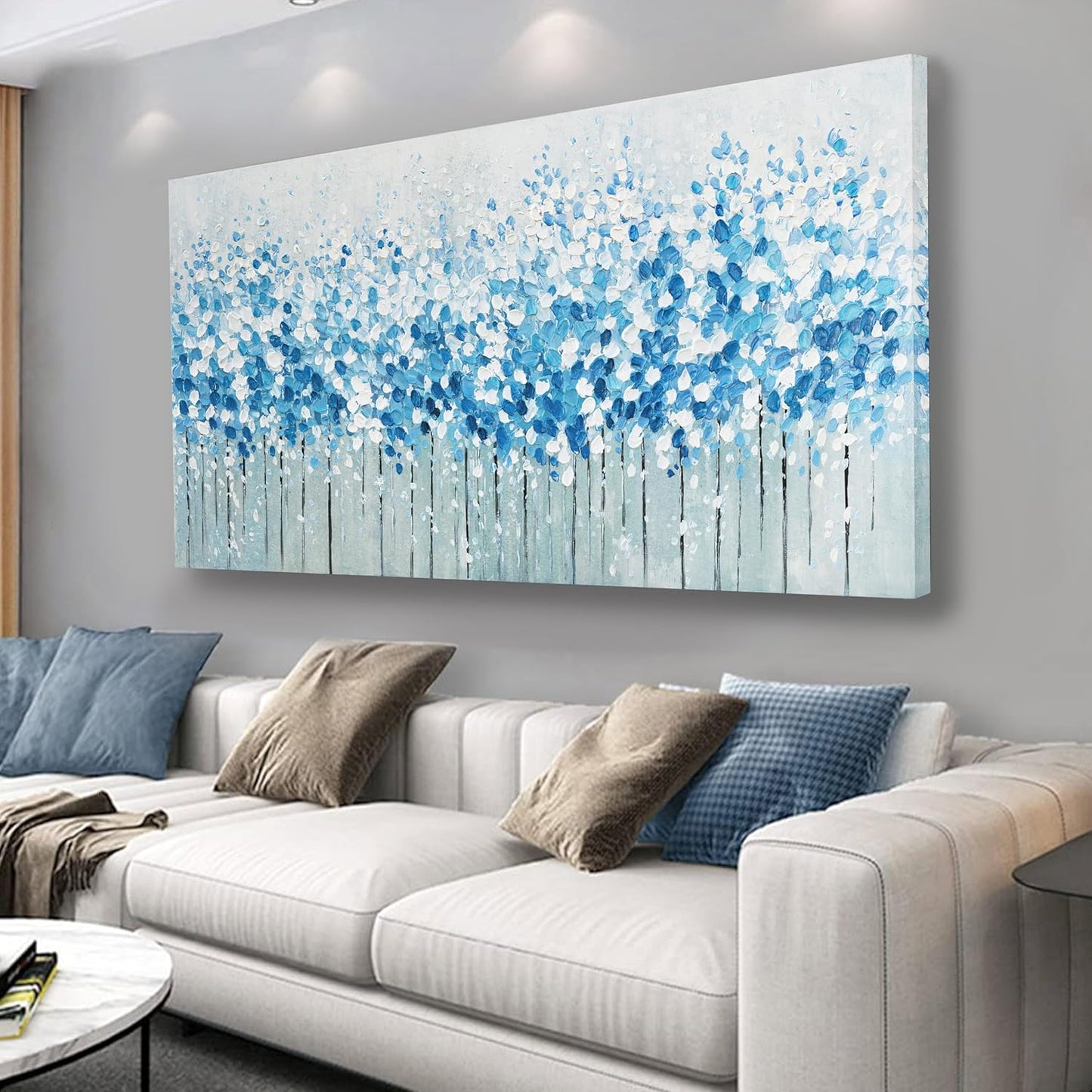 Belmrxne Abstract Art Wall Decor Blue and White Canvas Painting Modern Minimalist Artwork for Living Room Bedroom Dining Room Office Home Decor 24x48 inch