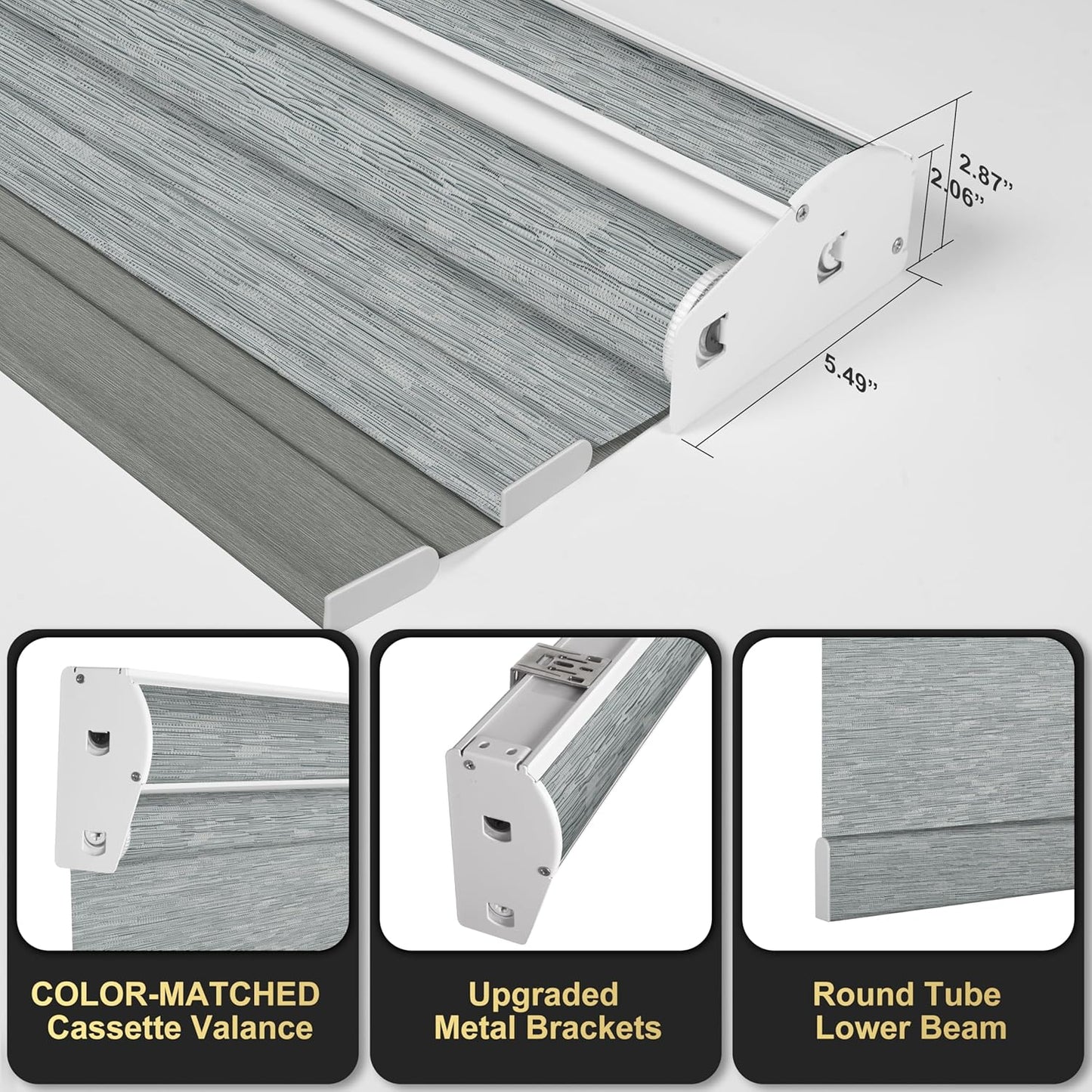 BERISSA Cordless Dual Roller Shades with Cassette Valance,Double Window Shades Blackout and Light Filtering Shades,Day and Night Roller Shades for Home Office Door.Striped Jacquard Grey.66 W x 48" H