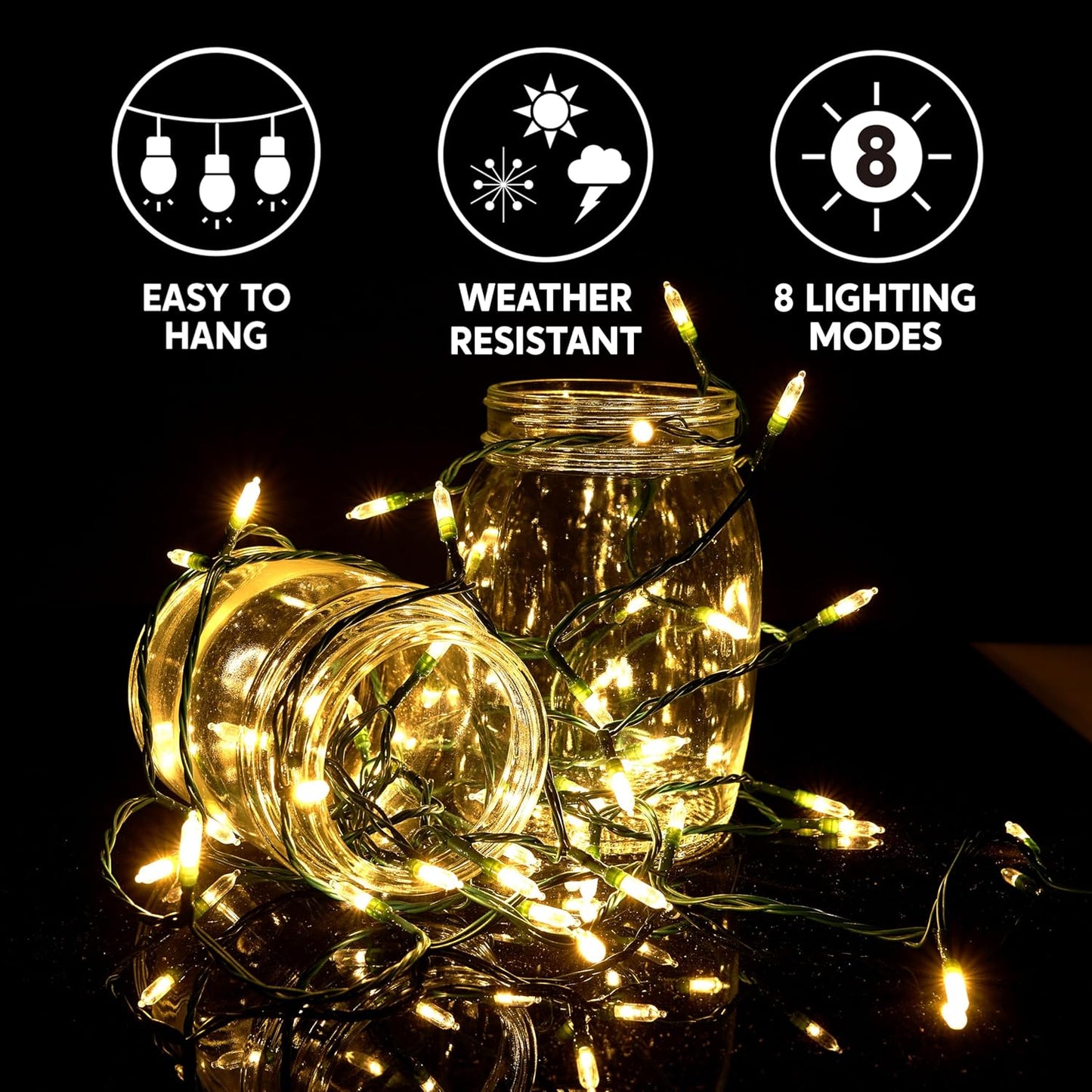 Joiedomi LED Christmas String Lights,200 Count 66.3FT Battery Operated Christmas Tree Fairy Lights with 8 Modes,Multifunction Green Wire for Xmas Decor Party Holiday House,Warm White