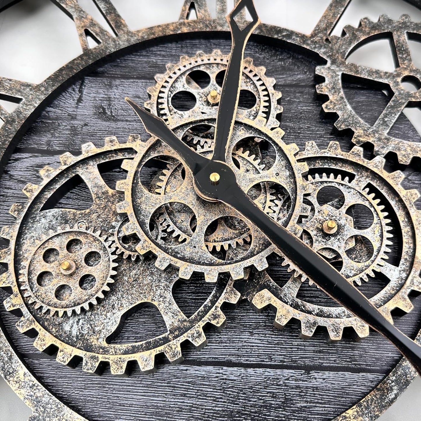 The B-Style Large Wall Clock 24 inch Moving Gear Wall Clock Oversized Vintage Farmhouse Wall Clocks for Living Room Decor Rustic Industrial Wood Clock (Carbon Gray, 36 inch/90cm)