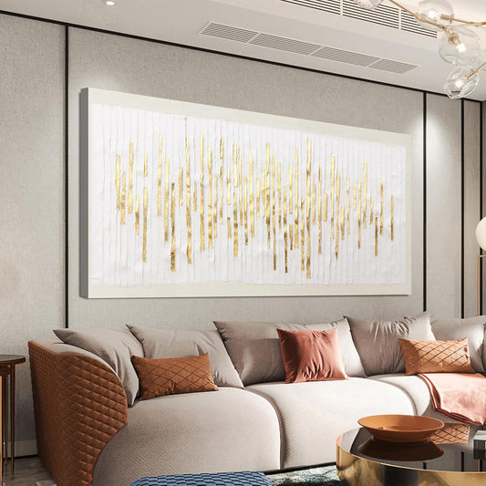 Canvas Wall Art Decor Modern Large Wall Decor For Living Room Gold Abstract Wall Art White Textured Wall Art Artwork for Walls Canvas Prints Art Work For Home Kitchen Office Wall Decor 24" X 48"