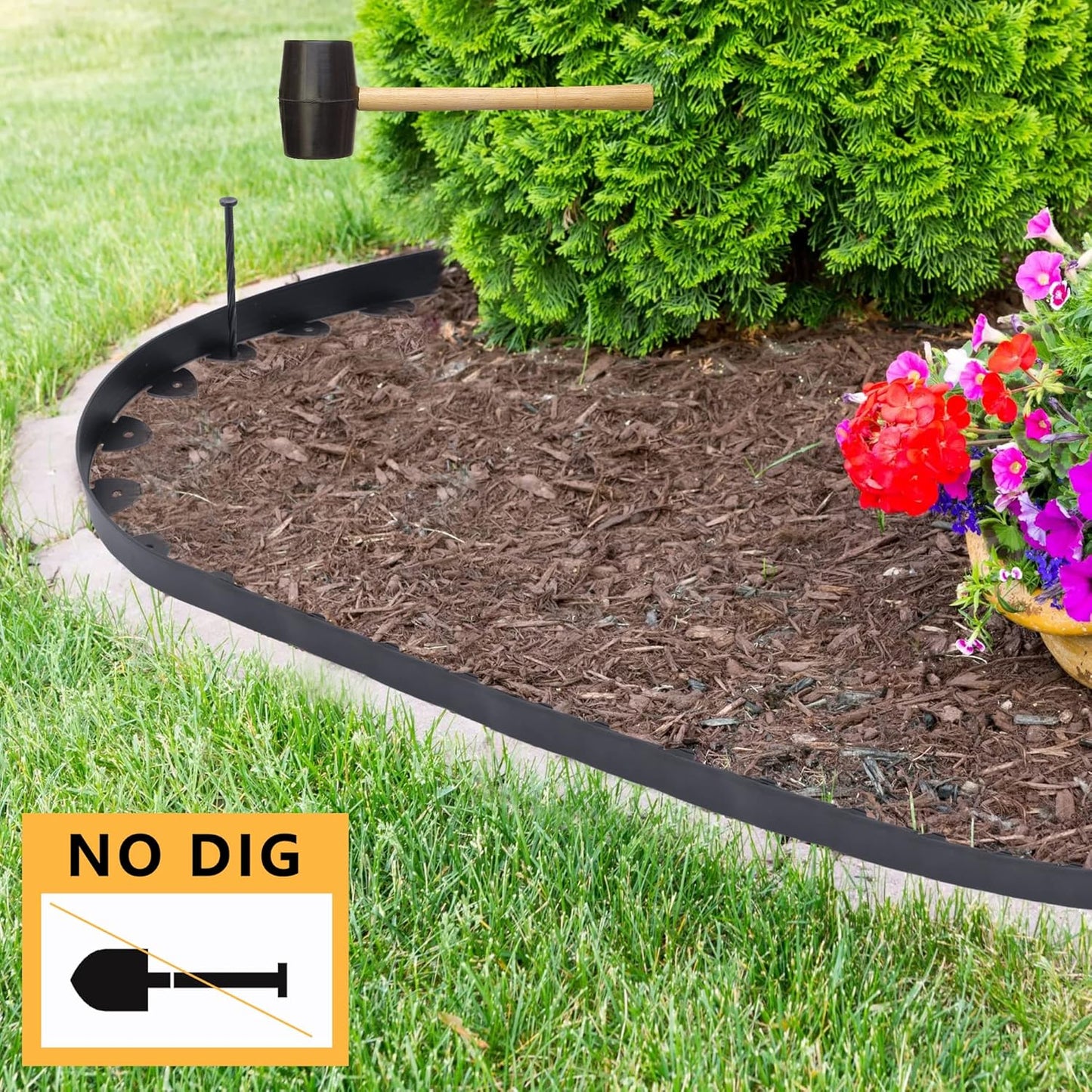 Landscape Edging, 90' 2" Tall Garden Edging with Scissors, Lawn Edging with 108 Garden Spikes and 5 Connectors, Heavy Duty PP&PE Material Edging for Landscaping, Garden, Lawn, Black