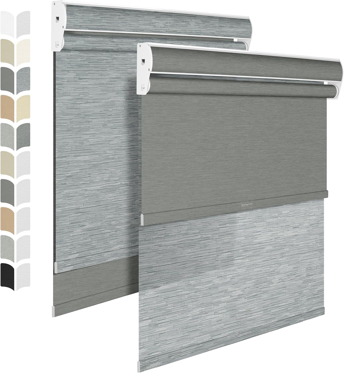 BERISSA Cordless Dual Roller Shades with Cassette Valance,Double Window Shades Blackout and Light Filtering Shades,Day and Night Roller Shades for Home Office Door.Striped Jacquard Grey.55 W x 56" H