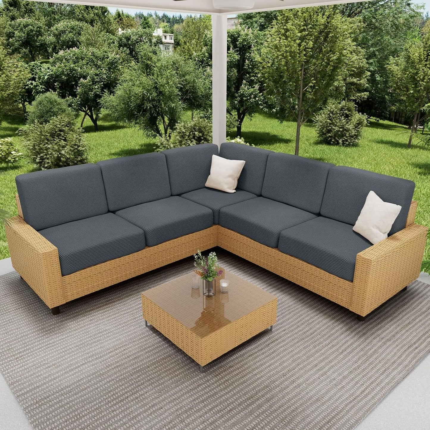 hyha Waterproof Couch Cushion Covers for Pets, Non Slip Sofa Seat Cover for Dogs Washable, Soft Thick Stretch Jacquard Fabric, Sofa Slipcovers with Elastic Bottom (1 Piece for Backrest L, Grey)