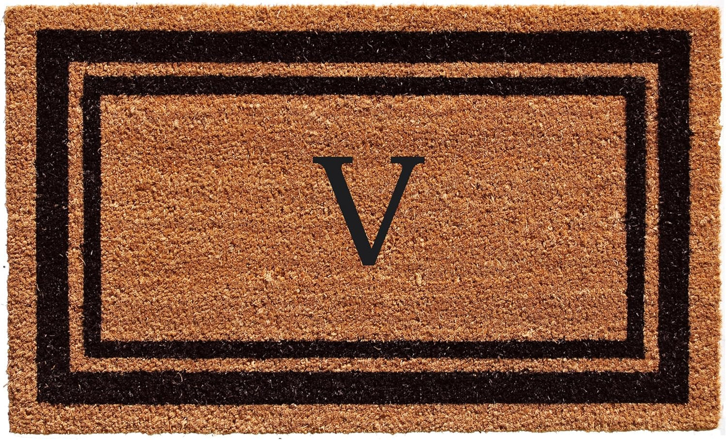 Calloway Mills 152963672V Black Border 36" x 72" Monogram Doormat Letter (V)