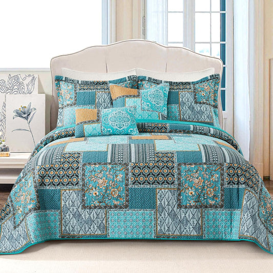 VAPUTAR Cotton Quilt Twin Size Bedding Set - 2 Pieces, Farmhouse Twin Size Quilts, Lightweight Reversible Coverlets Bedspreads for All Season (Teal/Green Chic)