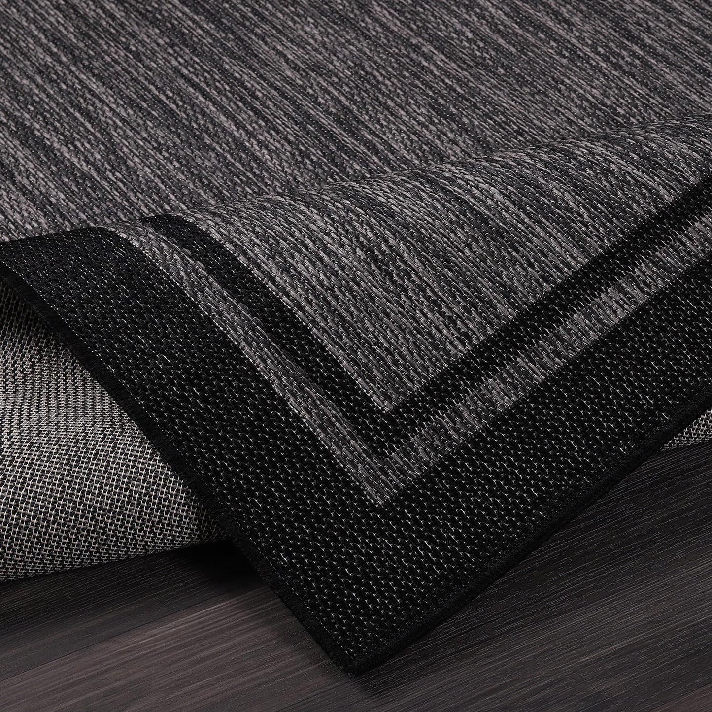 CAMILSON Indoor Outdoor Rug, 8x10 Bordered Dark Gray Black Modern Area Rugs for Indoor and Outdoor Patios, Kitchen and Hallway Mats, Washable Porch Deck Outside Carpet (Bordered Black, 8 x 10)