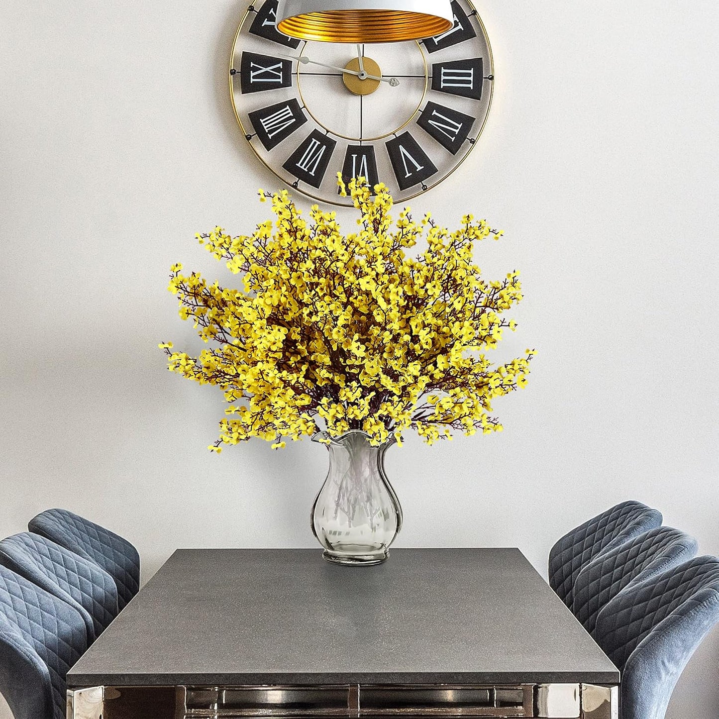 Sggvecsy 15 Pcs Babys Breath Artificial Flowers Gypsophila Bouquets Bulk Real Touch Fake Silk Flowers for Home Wedding DIY Floral Arrangement Kitchen Table Centerpiece Festival Decoration (Yellow)