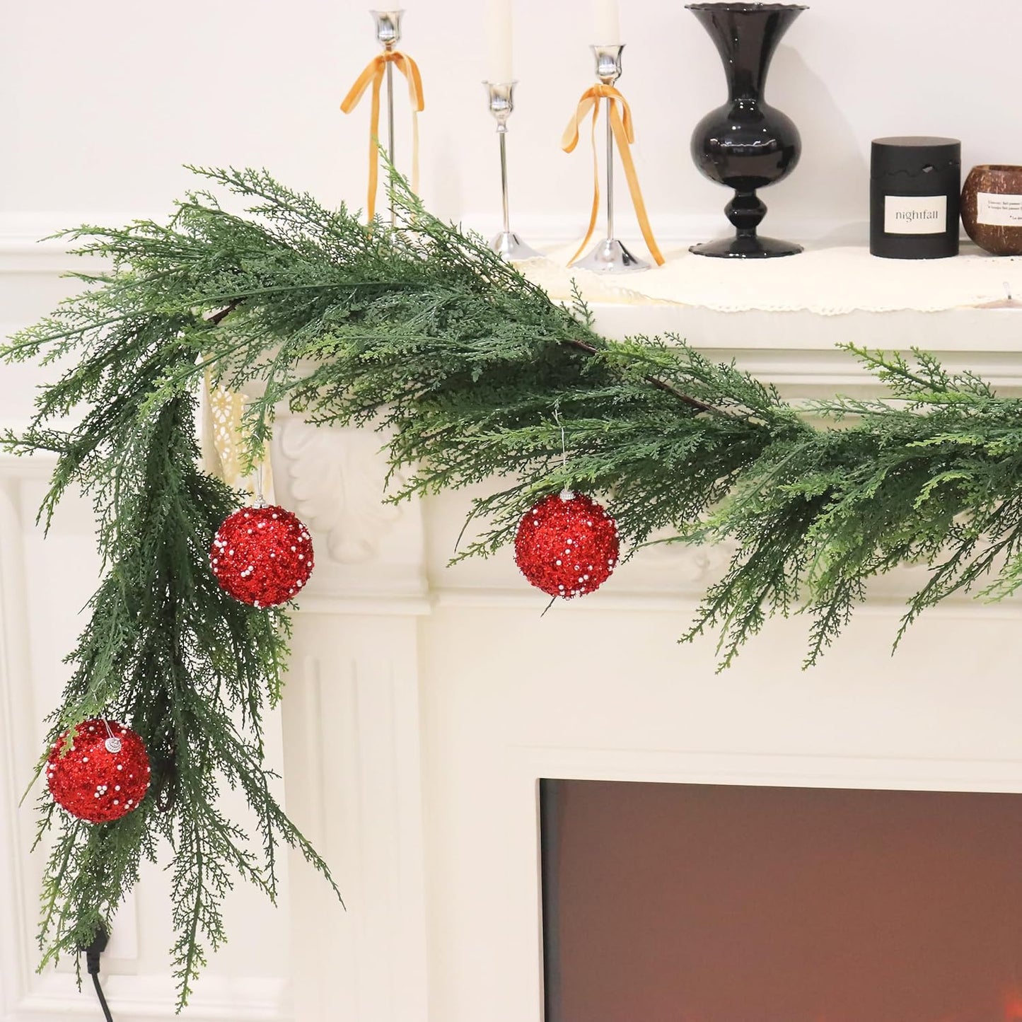 Christmas Cedar Garland Full Real Touch Artificial Green Faux Cypress Realistic Pine Garland for Mantle Fireplace Table Home Decoraiton 5FT