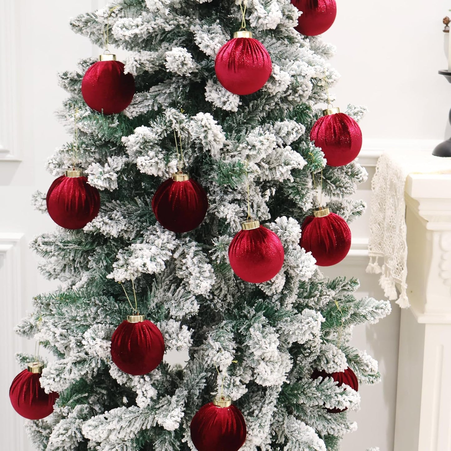 3.15inch Burgundy Velvet Ornaments for Christmas Tree, 15pcs Flocked Christmas Ornaments Decorations Balls Set Decor