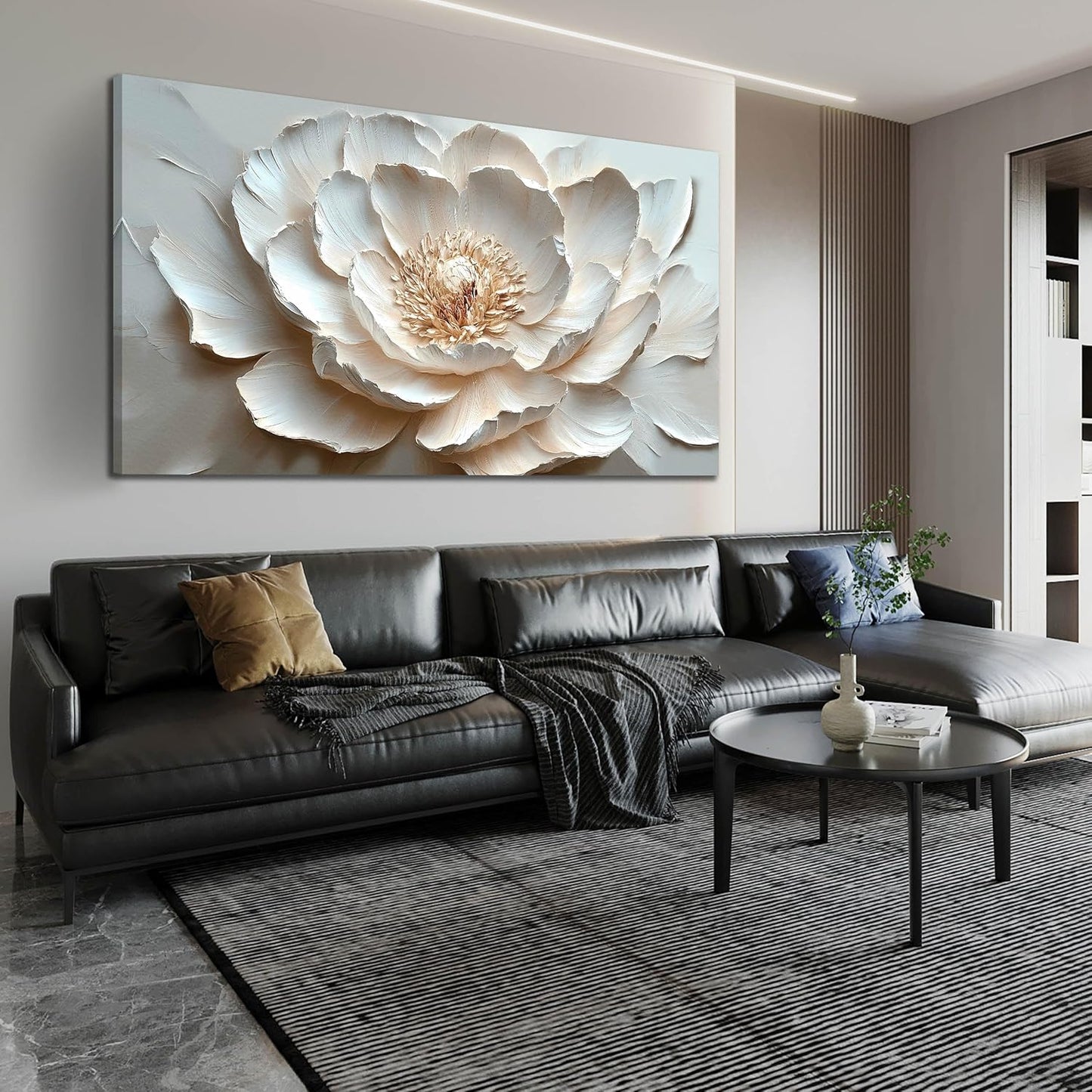 White Flower Wall Art for Living Room - Large Modern Wall Art Bedroom - Floral Bedroom Wall Decor for Teen Girls Size 29" x 59"