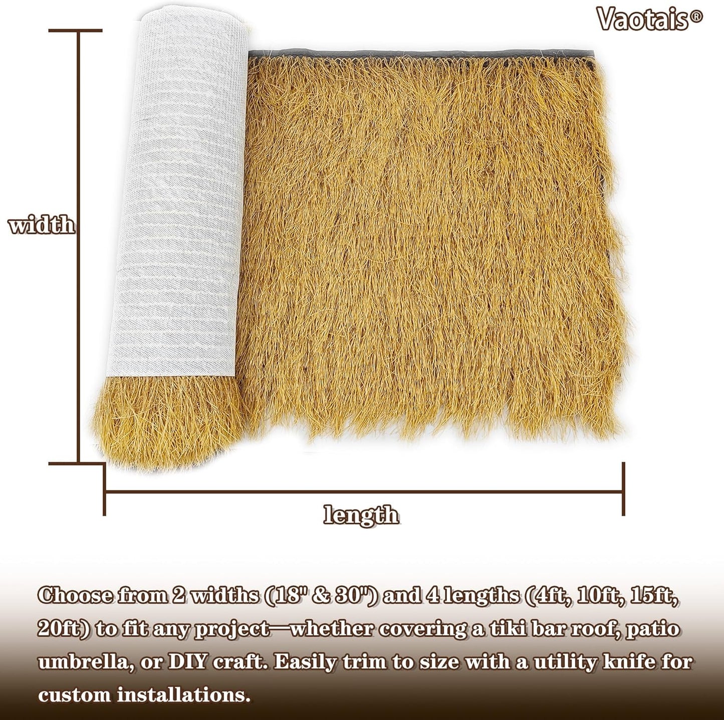 Realistic Synthetic Thatch Roll Sun-Bleached Yellow - 18 & 30 Inch Widths - Reinforced Weave for Mexican Palapa, Tiki Bars, Hawaiian Parties & Patio Decor (30 Inch Width x 4 Feet Length)