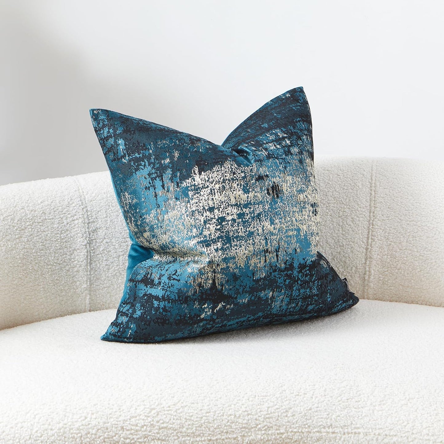 THE-TINOART Teal & Gold Embroidered Jacquard Pillow Cover 24x24 - Luxury Reversible Decorative Throw Pillow Cover with Gold Thread & Velvet Backing, Elegant Holiday Home Decor