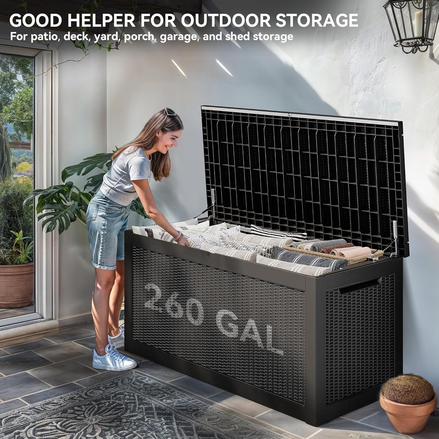 YITAHOME 260 Gallon XXL Large Deck Box, Outdoor Resin Storage Box, Lockable Storage Container for Patio Cushions, Furniture, Garden Tools, Water Resistant (Black)