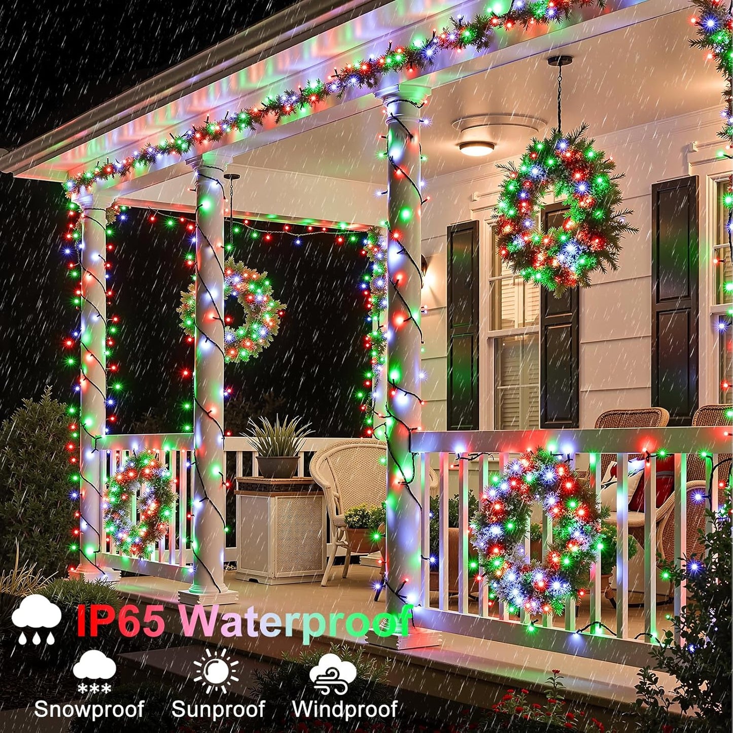 66FT 200 LED Christmas Lights Outdoor, Christmas Tree Lights with 8 Modes Waterproof, Plug in Connectable String Twinkle Light Green Wire for Tree Patio Wedding Party Decorations, Red White Green