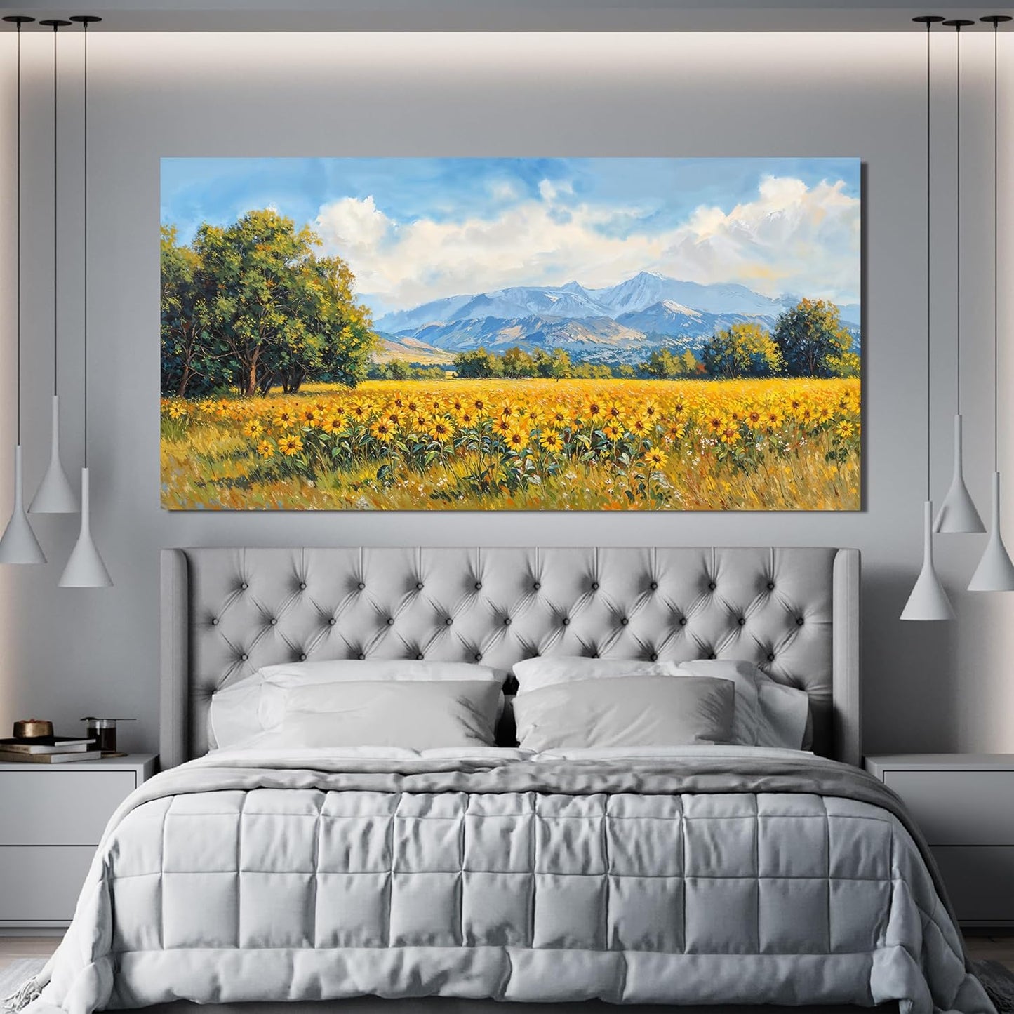 Canvas Wall Art Decor Large Wall Art Pictures for Living Room Canvas Art Wall Decor Mountain Wildflowers Wall Art Prints Summer Landscape Artwork for Walls Bedroom Home Aesthetic Wall Art Decor 24" X 48"