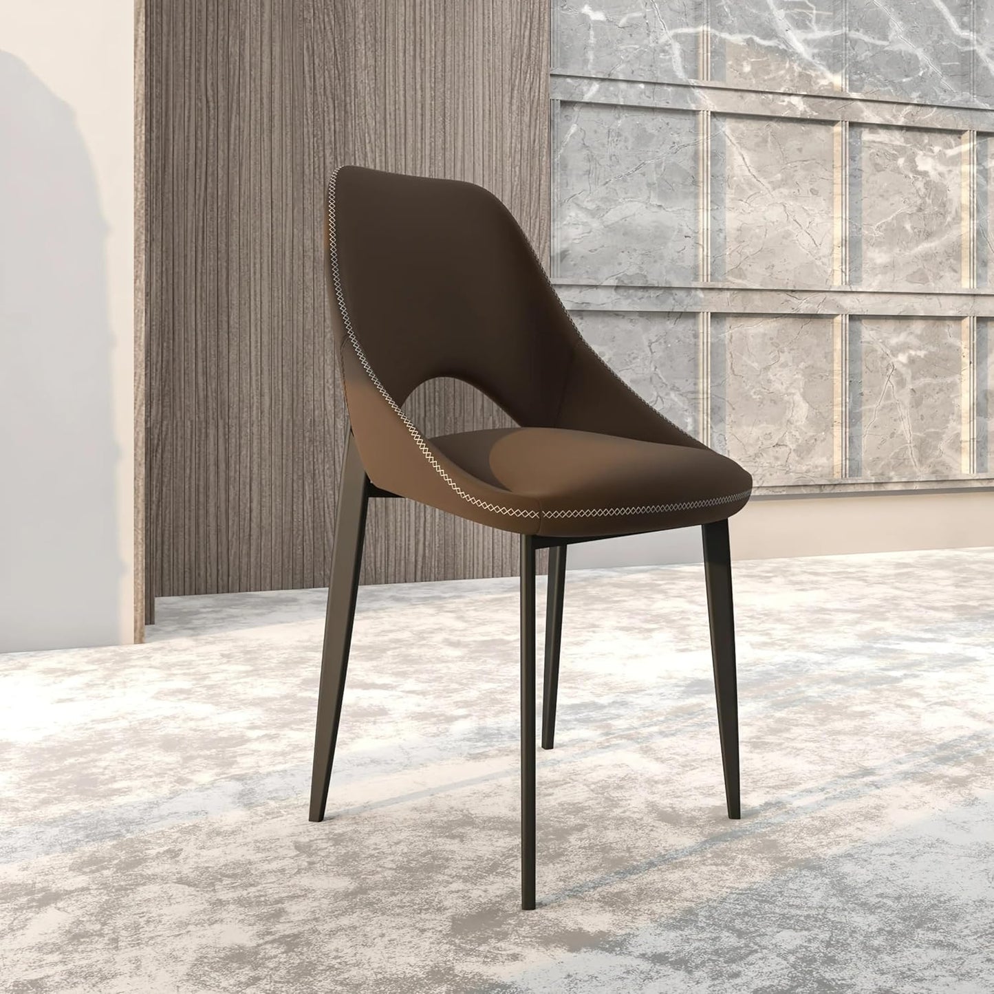 LeisureMod Amalfi Upholstered Fabric Dining Chair – Modern Side Chair with Iron Legs, Mid-Century Accent Chair for Dining Room or Kitchen