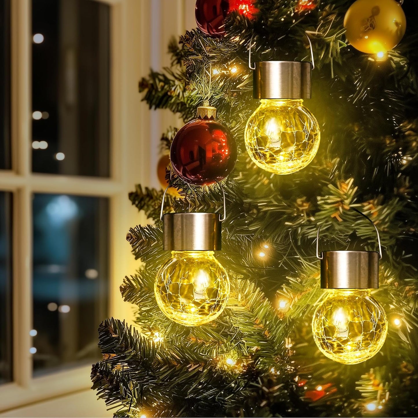 SOLPEX Hanging Solar Lights Outdoor, 8 Pack Decorative Cracked Glass Ball Light, Solar Powered Waterproof Globe Lighting, Hanging Globe Solar Lights for Garden, Yard, Patio, Lawn, Flower Bed