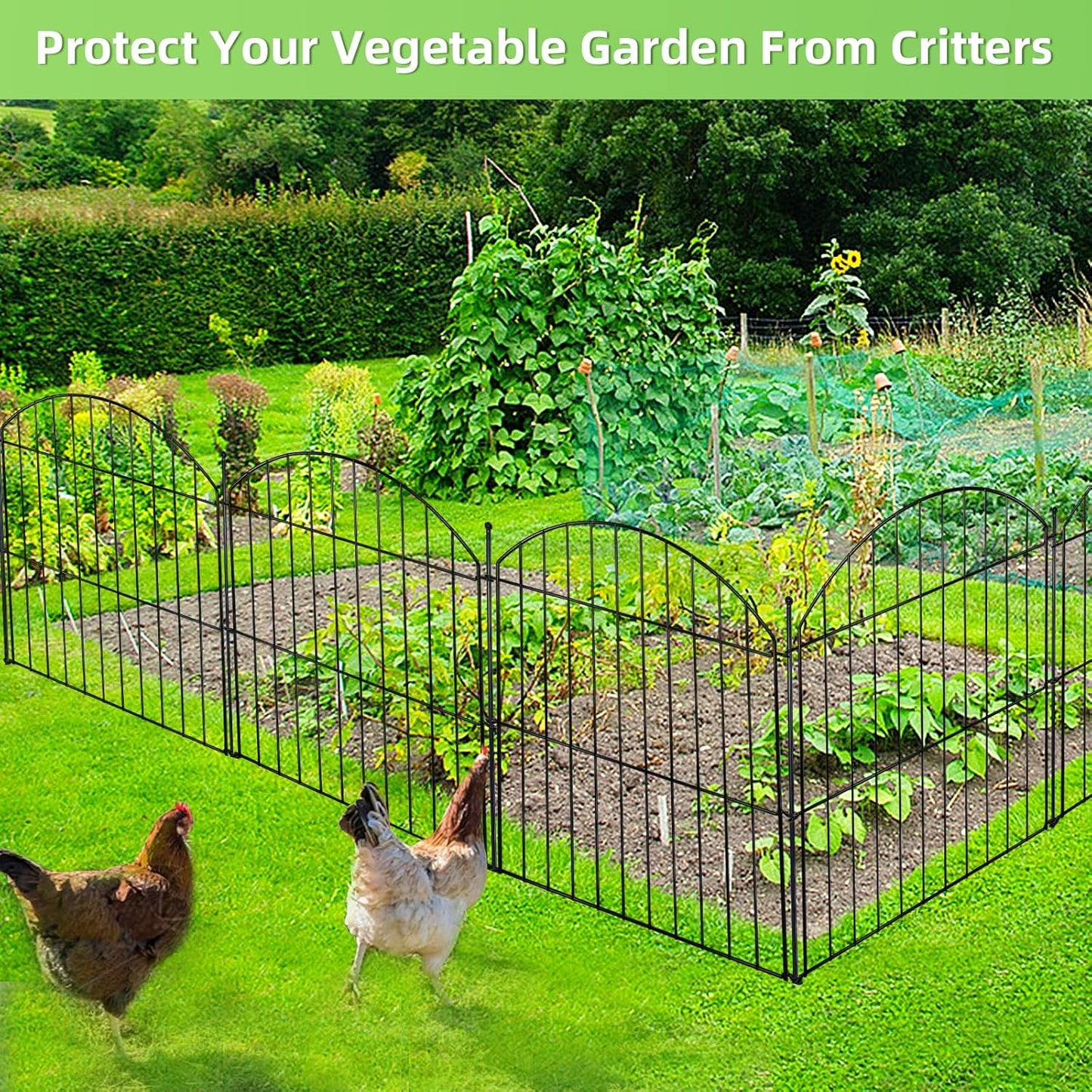 Decorative Garden Fence 24in (H) x10ft (L), 5 Pack No Dig Fence Animal Barrier for Dog, Arched Flower Bed Edging, Wire Border Panel Fencing for Yard Patio Outdoor Decor