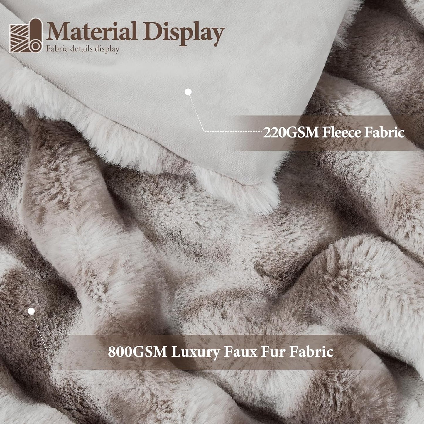 Touchat Luxury 1000GSM Faux Rabbit Fur Throw Blanket, Super Heavy Warm Cozy Brown Blankets for Couch Bed Sofa, Ruched Plush Fuzzy Elegant Soft Reversible Mink Blanket for Living Room Bedroom