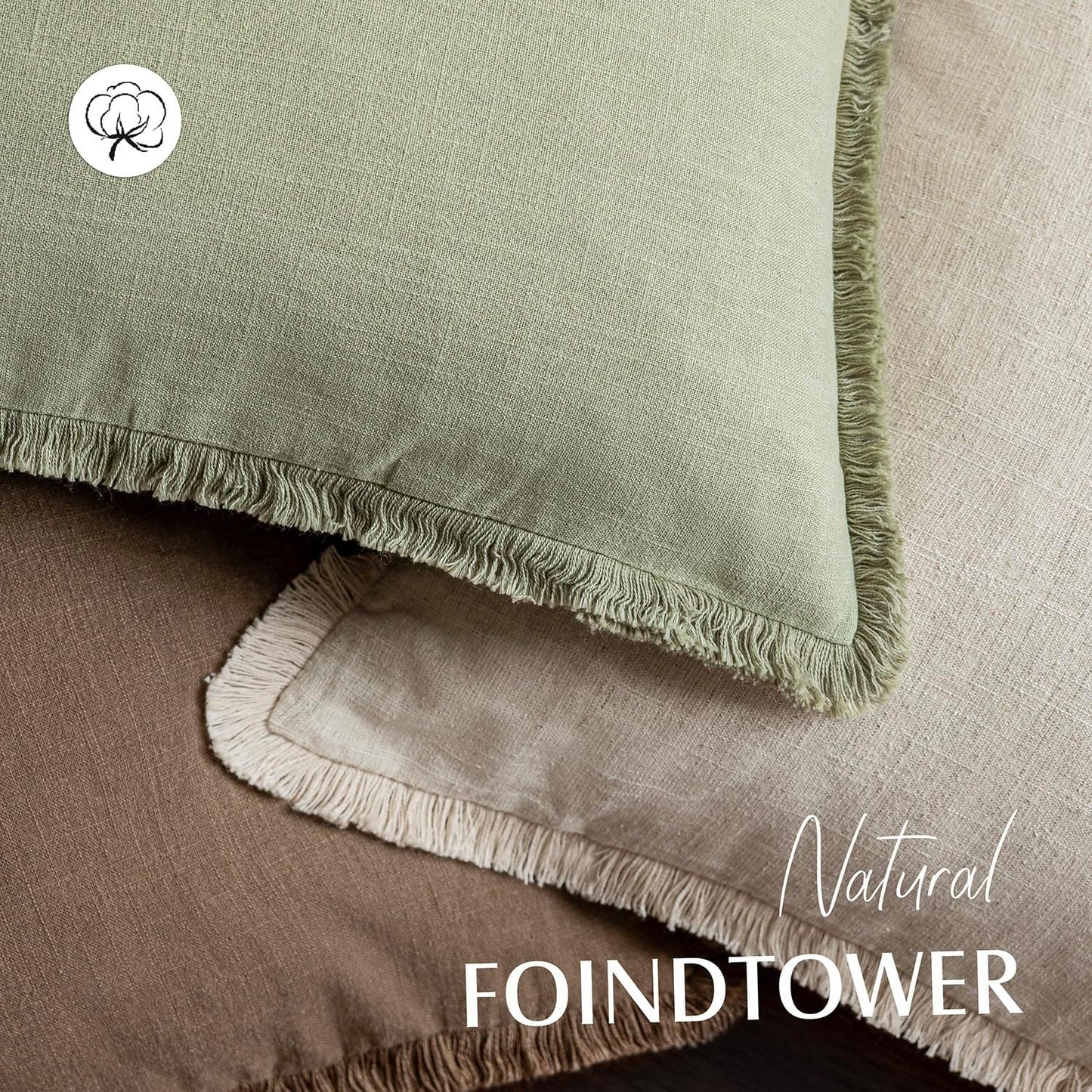 Foindtower Set of 2 Decorative Linen Fringe Throw Pillow Covers Boho Farmhouse Cushion Cover with Tassels Soft Accent Pillowcase for Couch Sofa Bed Living Room Home Decor,24×24 Inch,Light Sage Green