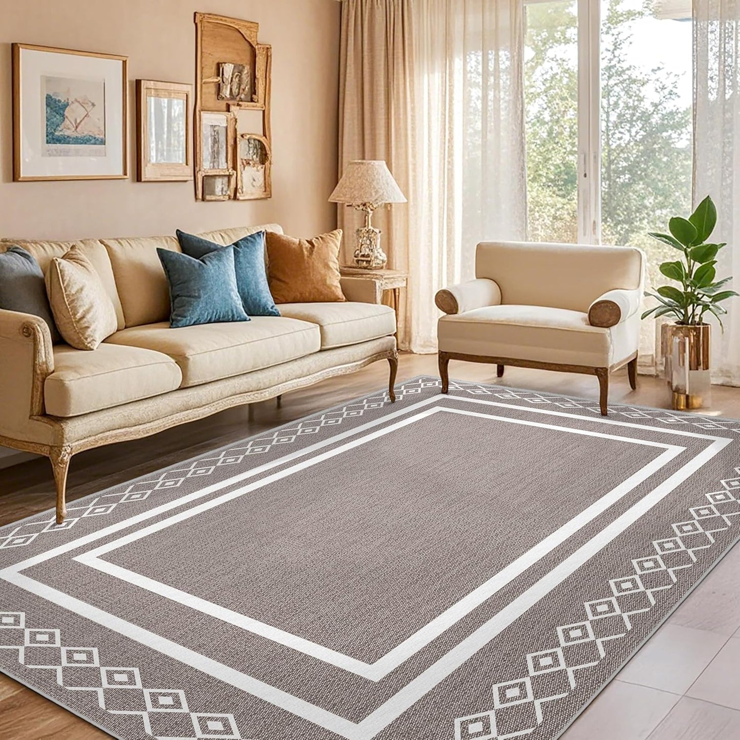 Outdoor Patio Rug, Outside Rectangular Carpet, Moroccan Geometric Rugs, Washable Large Indoor Outdoor Rug Mats for RV, Picnic, Backyard, Deck, Balcony, Porch, Beach 5'x8'
