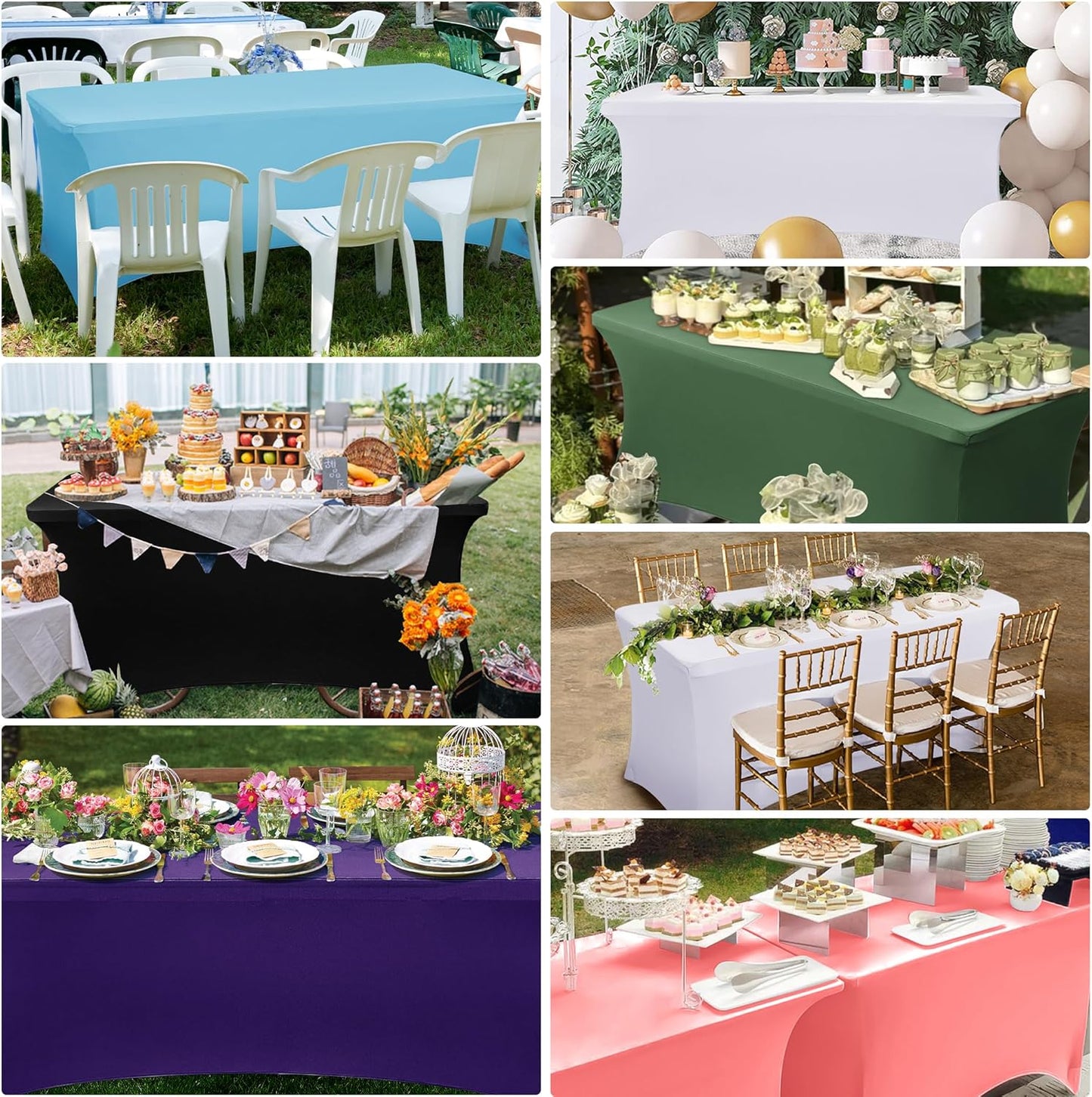 Obstal 6ft Blackish Green Stretch Spandex Table Cover for Standard Folding Tables - Universal Rectangular Fitted Tablecloth Protector for Wedding, Banquet and Party, 72L x 30W x 30H Inches, 2pc