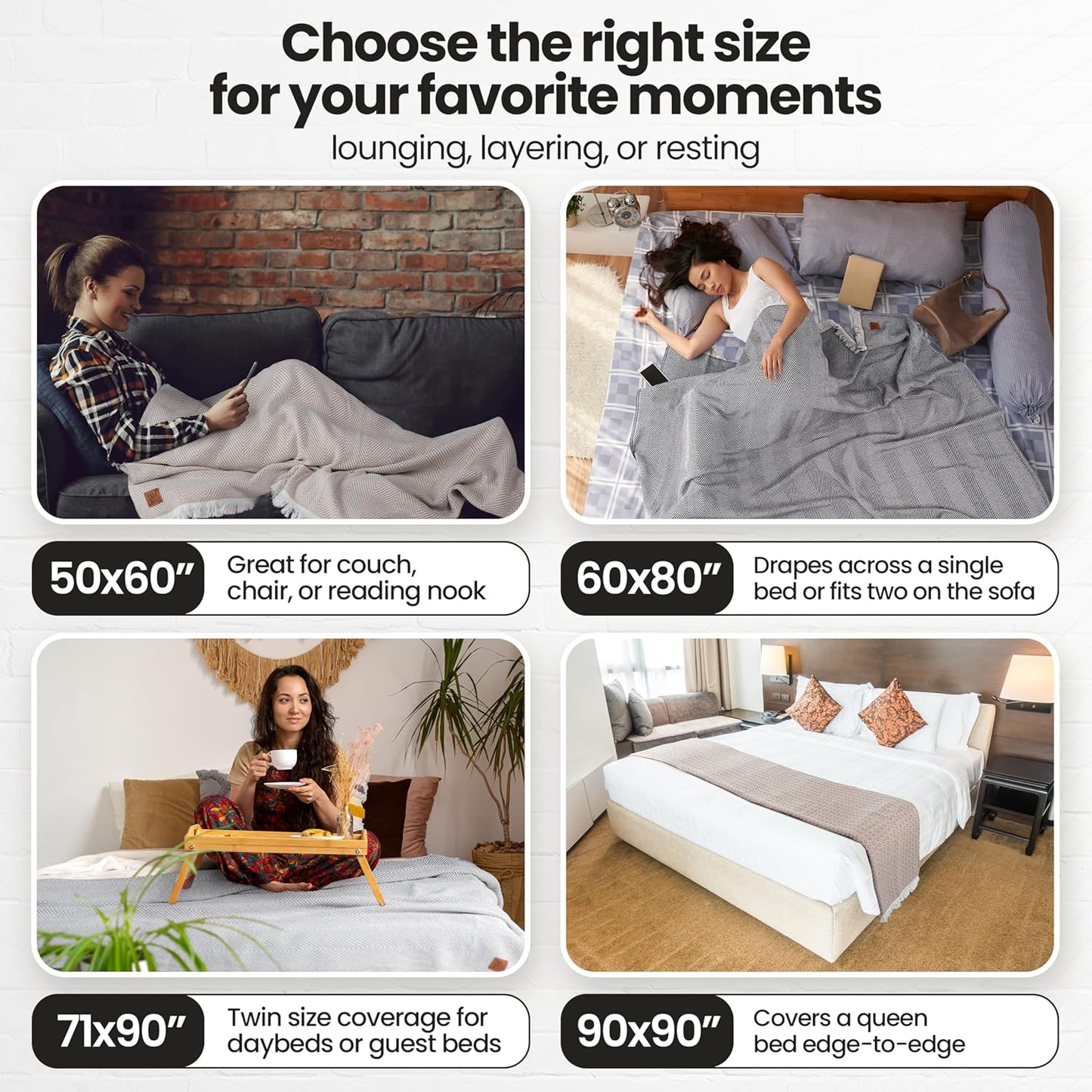 Gold Case Throw Blanket for Couch – 100% Recycled Turkish Cotton Blankets & Throws – Elegant Decorative Throw Blankets for Living Room Sofa – Woven Throws for Couch – Vintage Navy Blue – 50x60