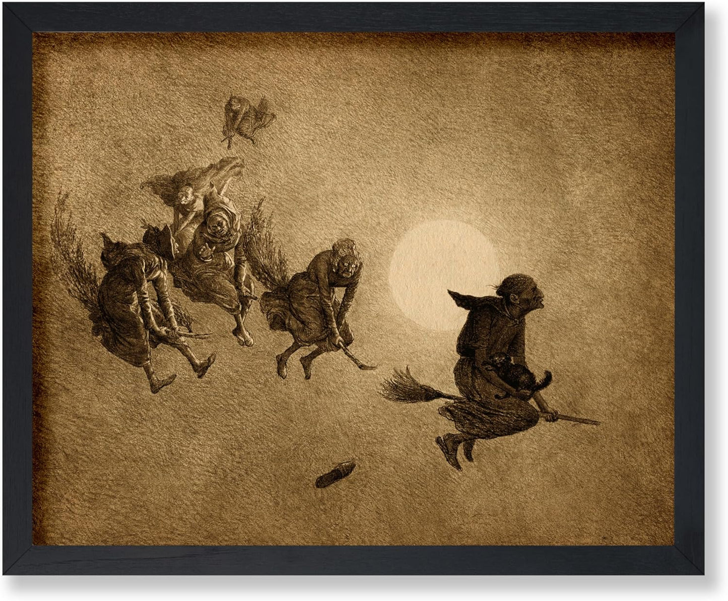 Poster Master Vintage Witches Ride Poster - Retro Flying Witches Print - Halloween Art - Pagan Art - Gift for Men & Women - Gothic Wall Decor for Living Room, Bedroom or Dorm - 8x10 UNFRAMED Wall Art
