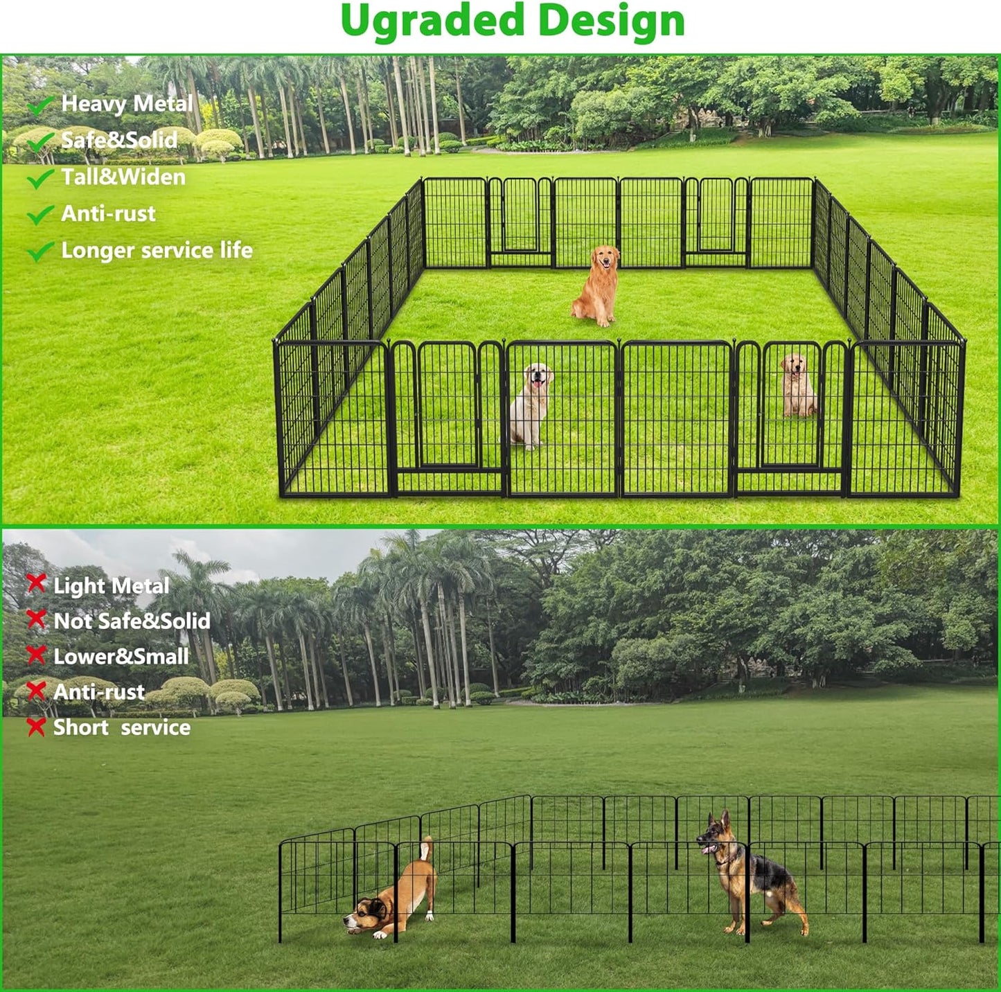 Decorative Black Metal Fencing Garden Fence with Gate, 36ft(L) 40in(H) 16 Fence Panels No Dig Fence Rustproof Animal Barrier Fence Temporary Dog Panels Fencing Outdoor