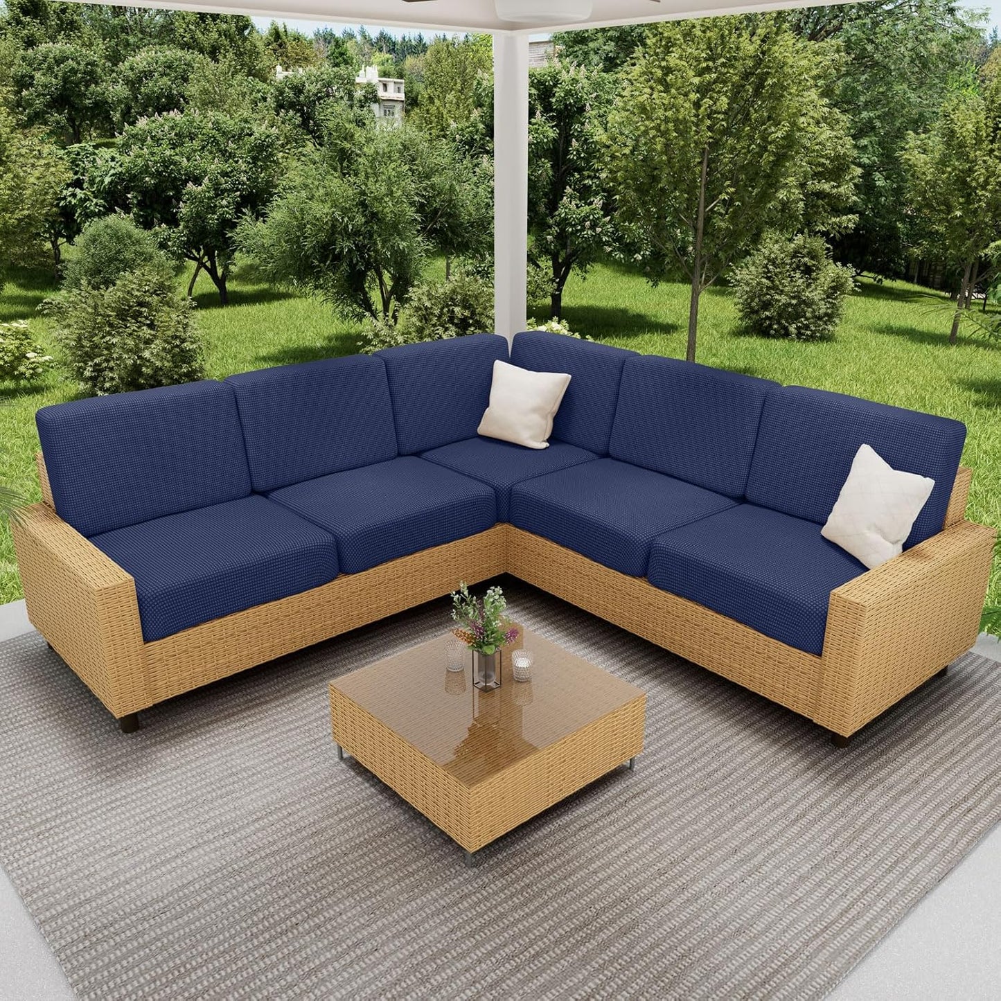 hyha Waterproof Couch Cushion Covers for Pets, Non Slip Sofa Seat Cover for Dogs Washable, Soft Thick Stretch Jacquard Fabric, Sofa Slipcovers with Elastic Bottom (1 Piece for Large, Navy)