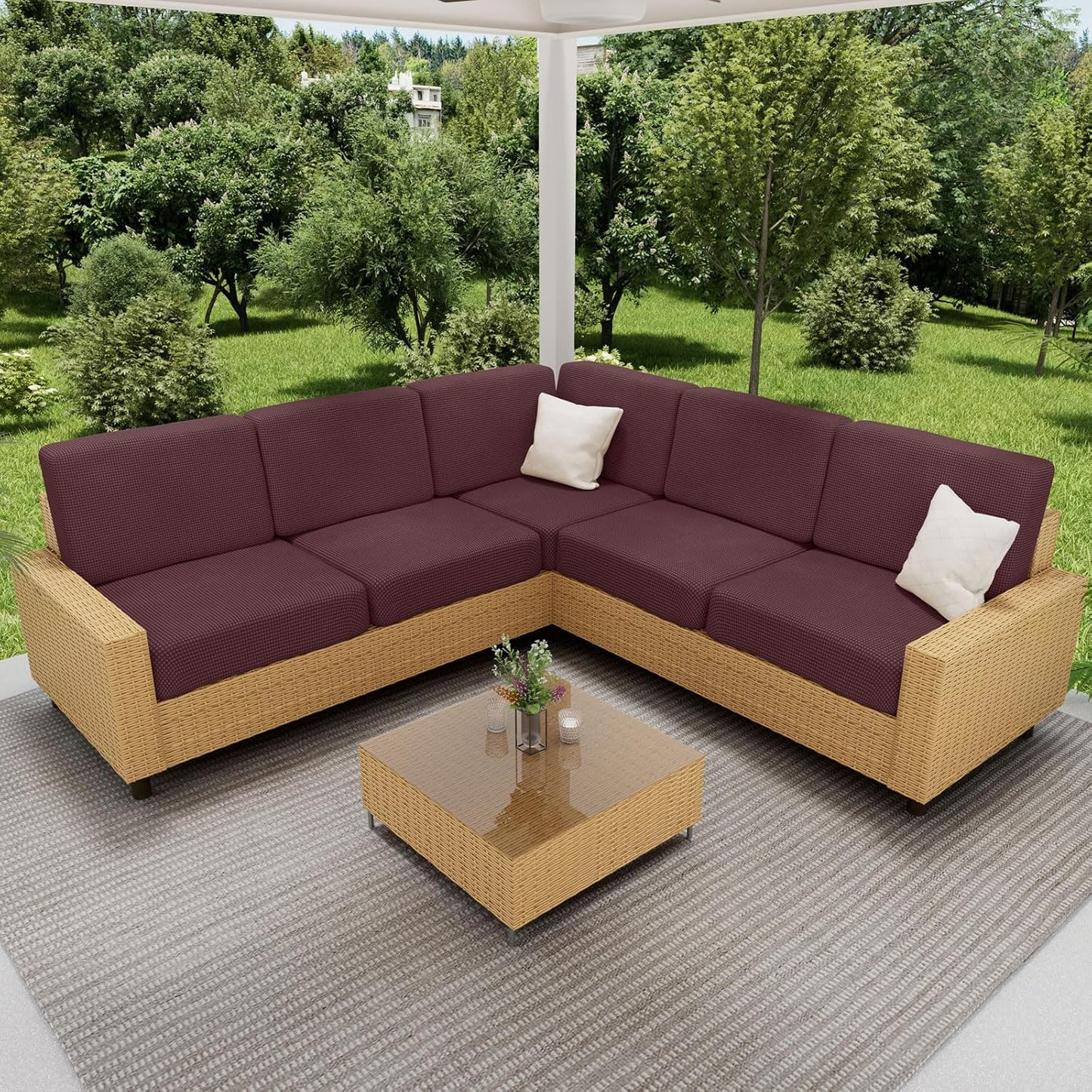 hyha Waterproof Couch Cushion Covers for Pets, Non Slip Sofa Seat Cover for Dogs Washable, Soft Thick Stretch Jacquard Fabric, Sofa Slipcovers with Elastic Bottom (1 Piece for Large, Chocolate)